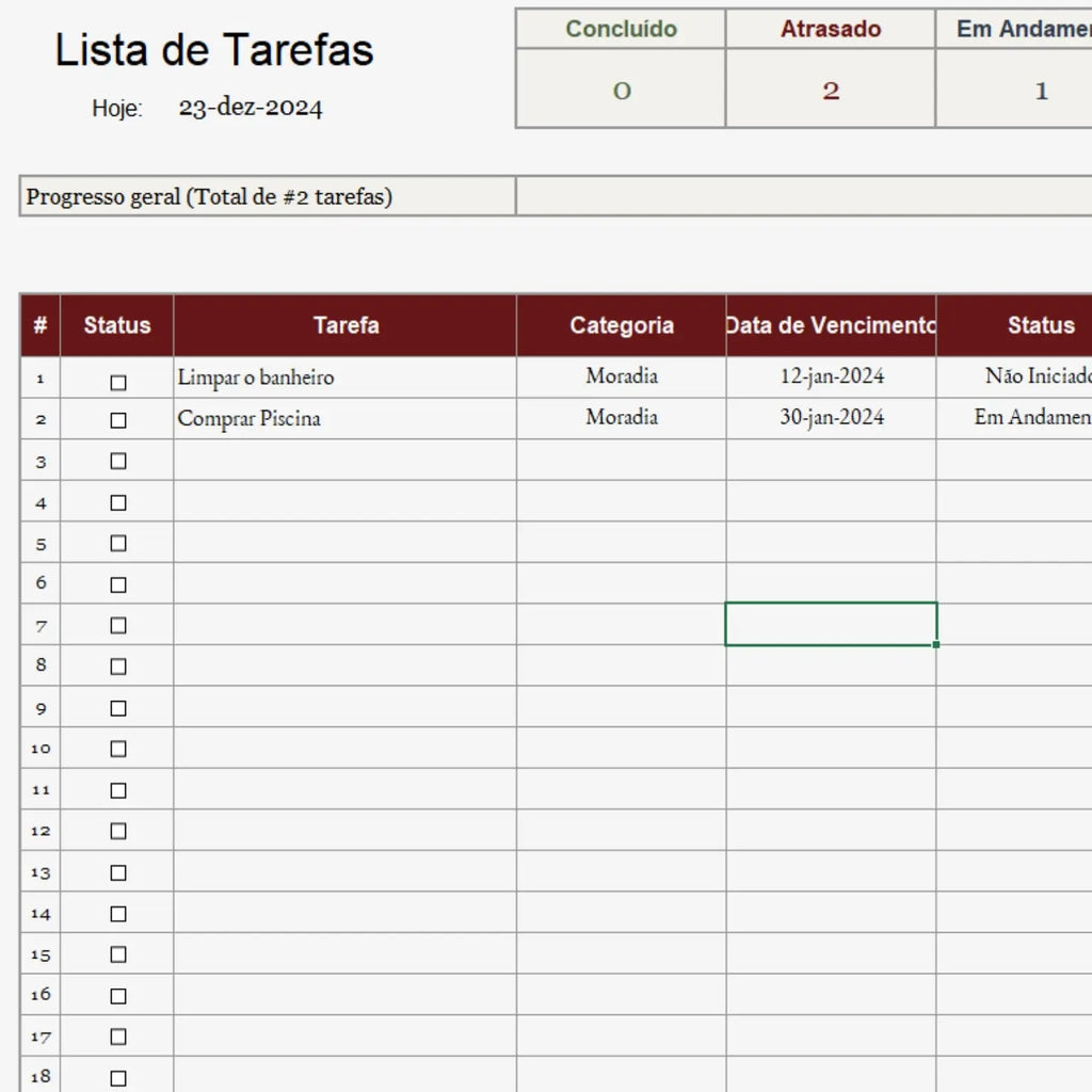 Planilha de Organização de Tarefas