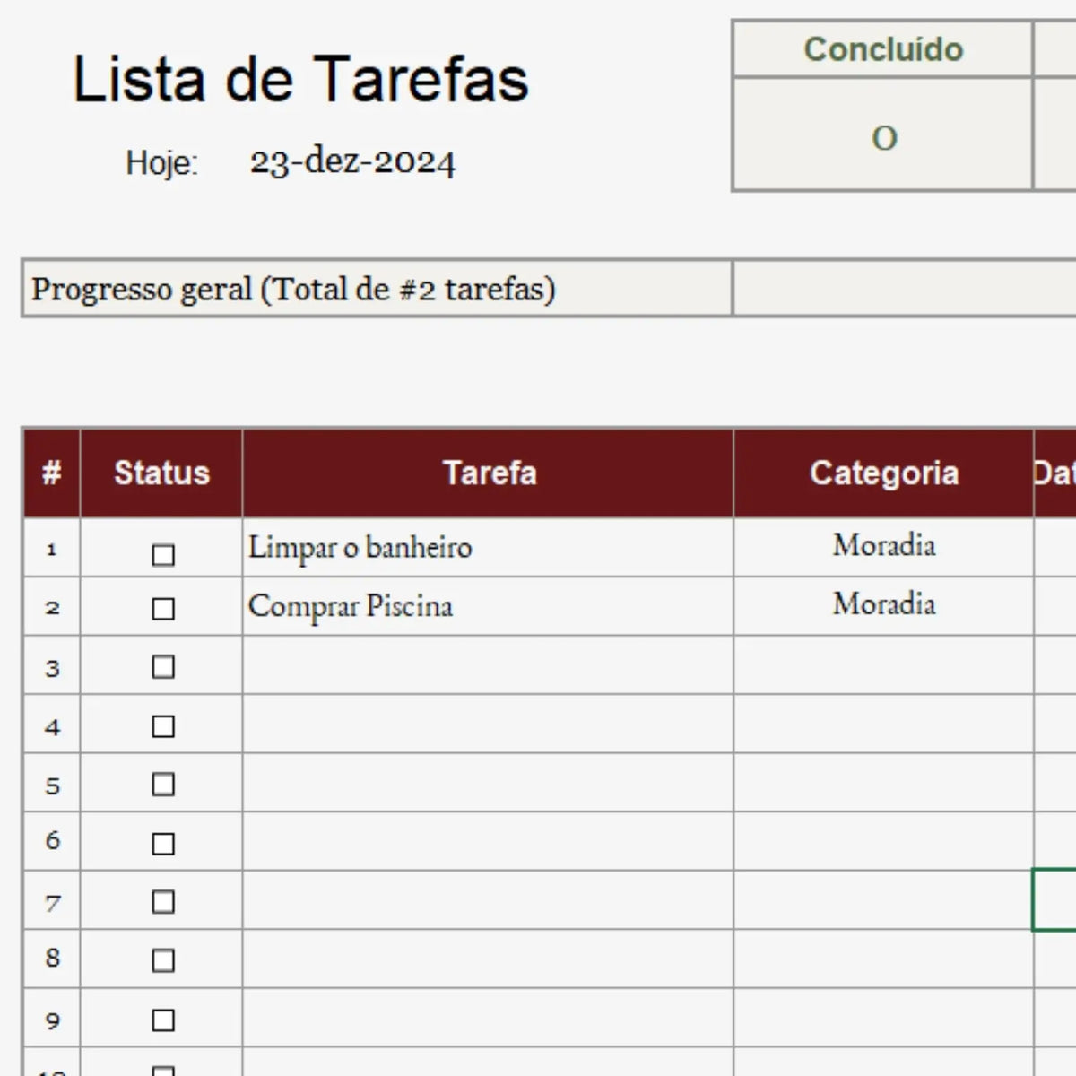 Planilha de Organização de Tarefas