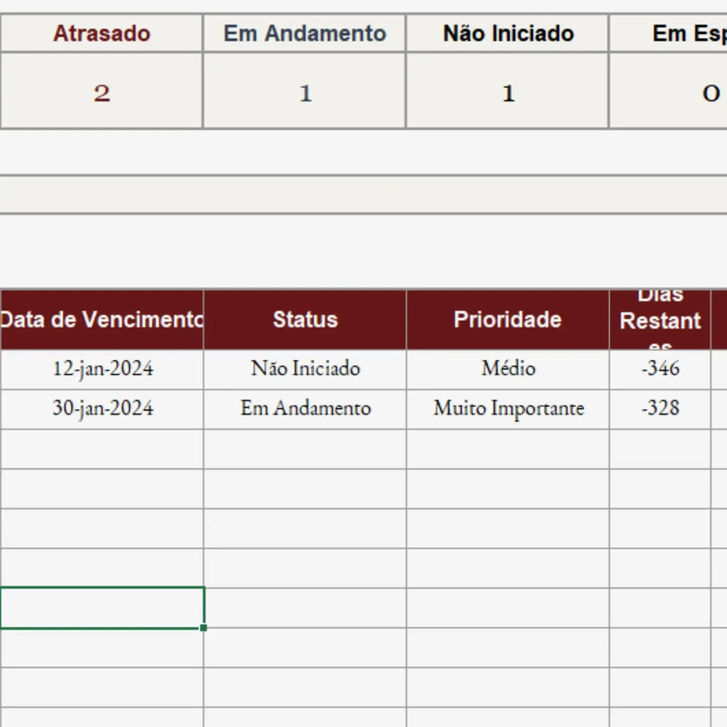 Planilha de Organização de Tarefas