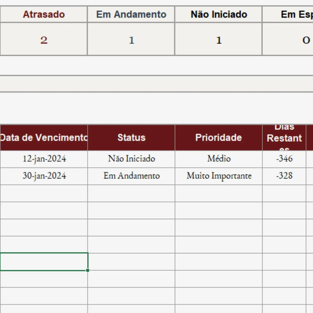 Planilha de Organização de Tarefas