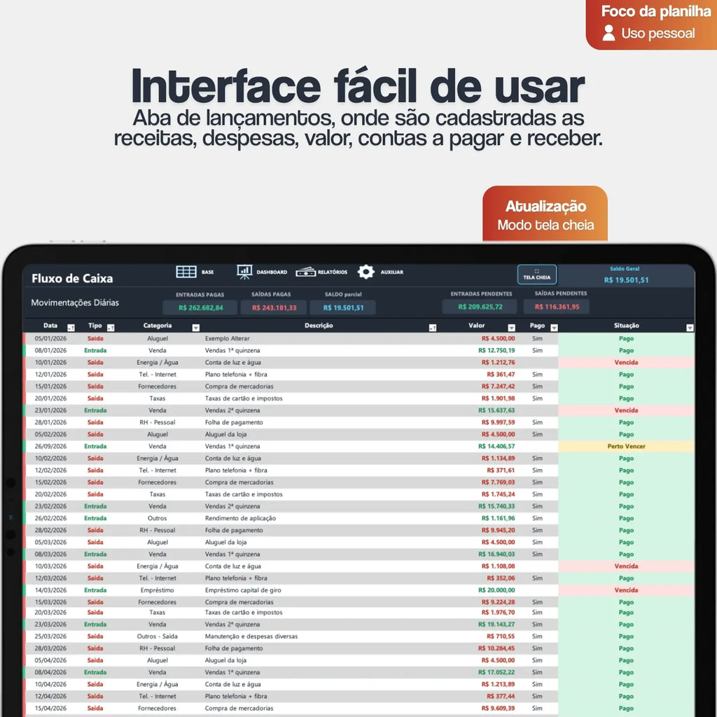 Planilha financeira pessoal para Excel