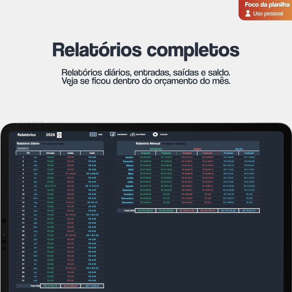 Planilha financeira pessoal para Excel
