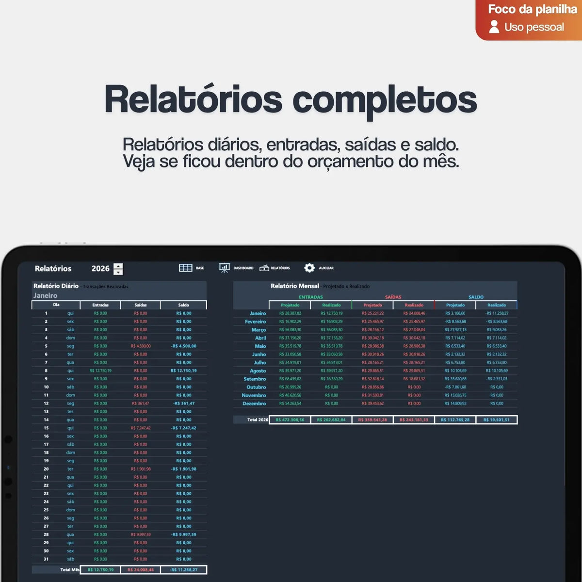 Planilha financeira pessoal para Excel