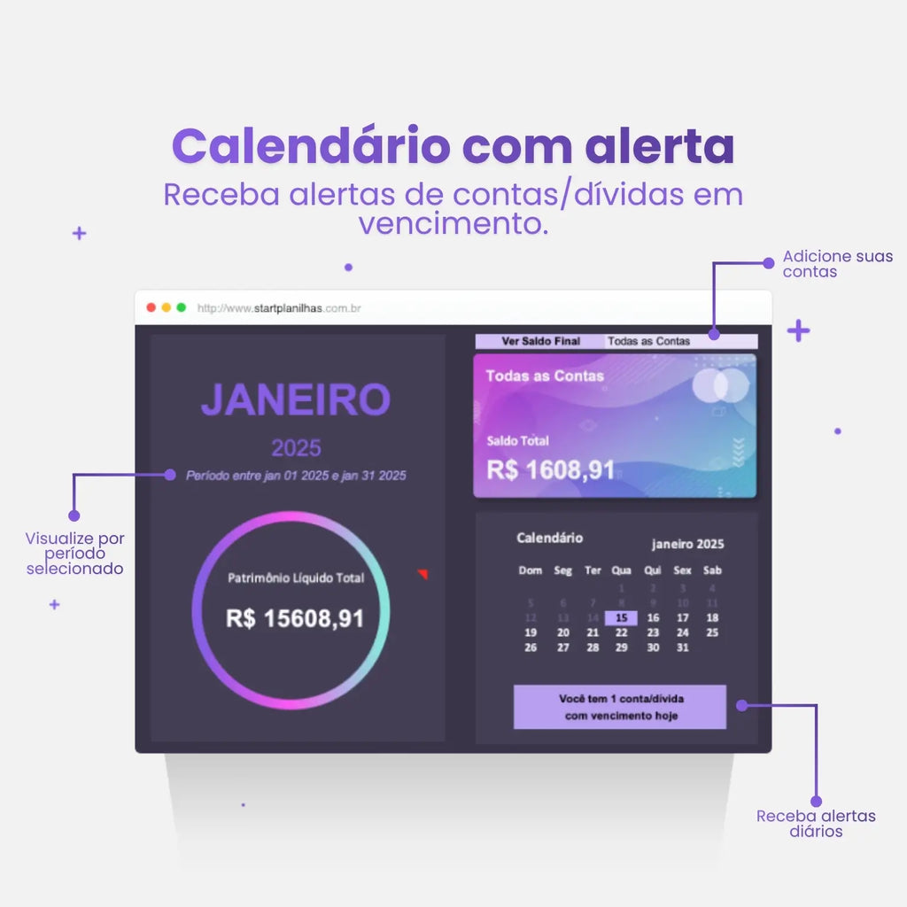 calendário de despesas e receitas