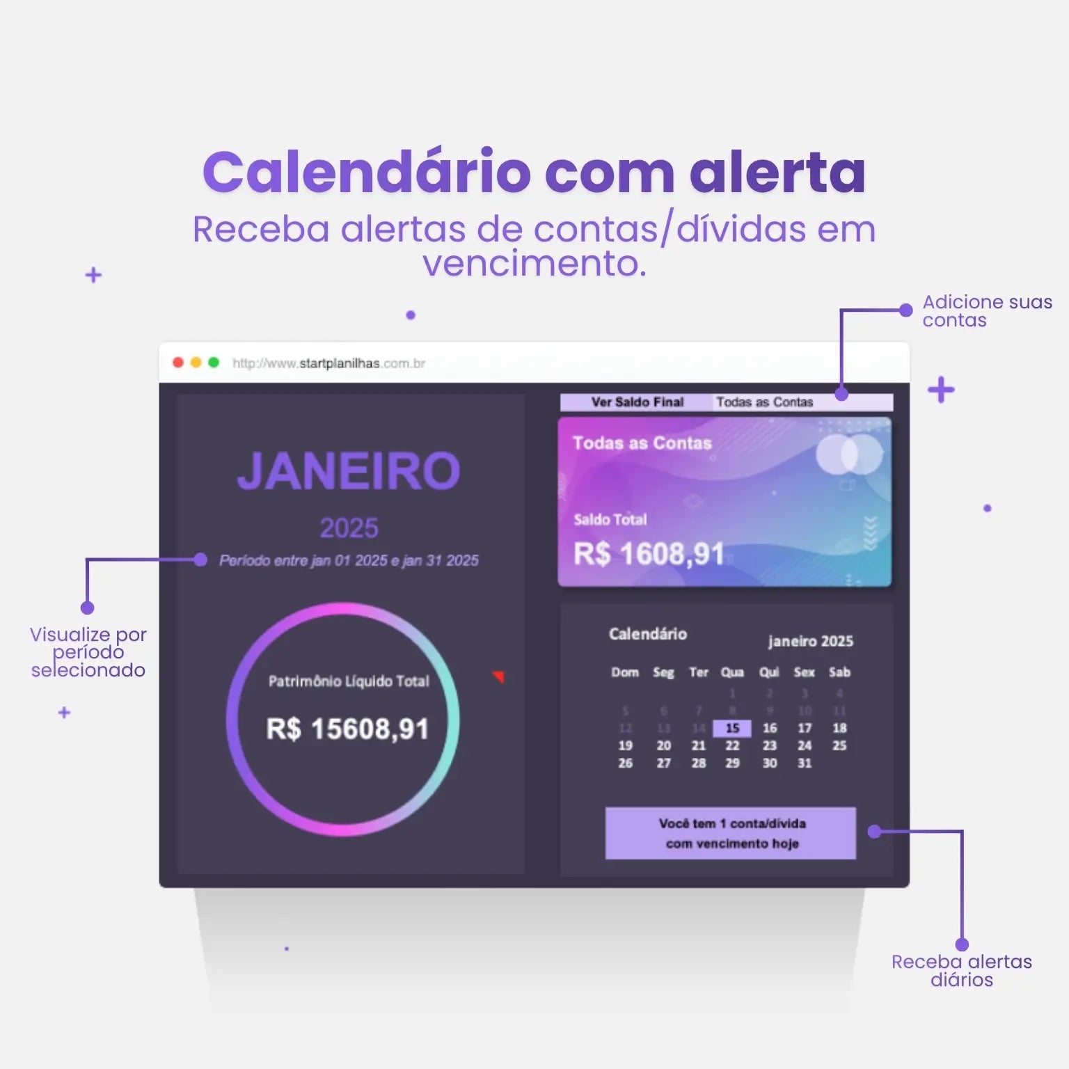 calendário de despesas e receitas
