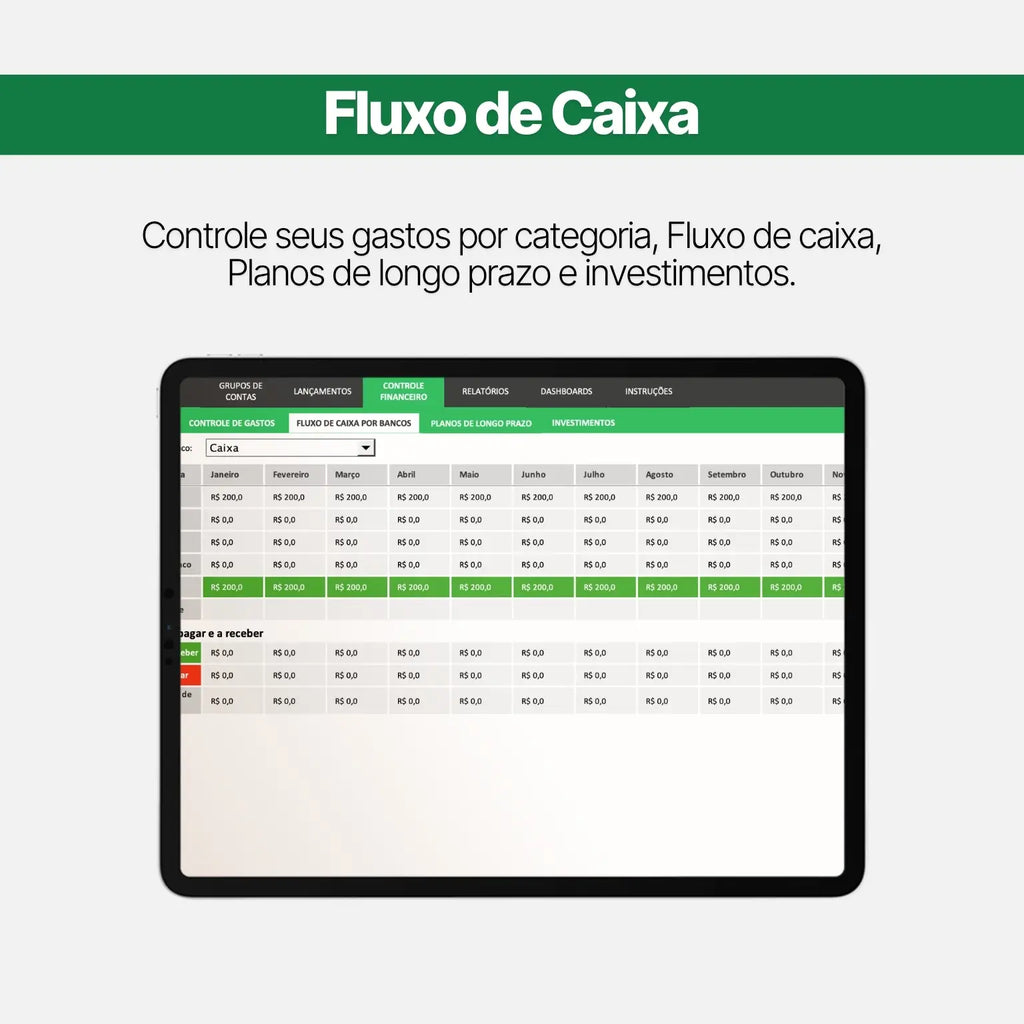 visualização de fluxo de caixa