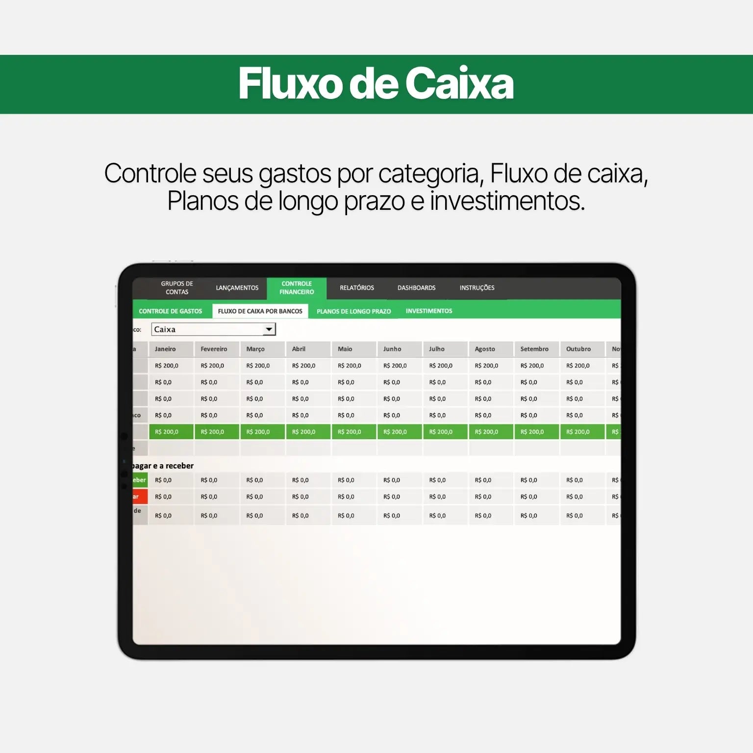 visualização de fluxo de caixa
