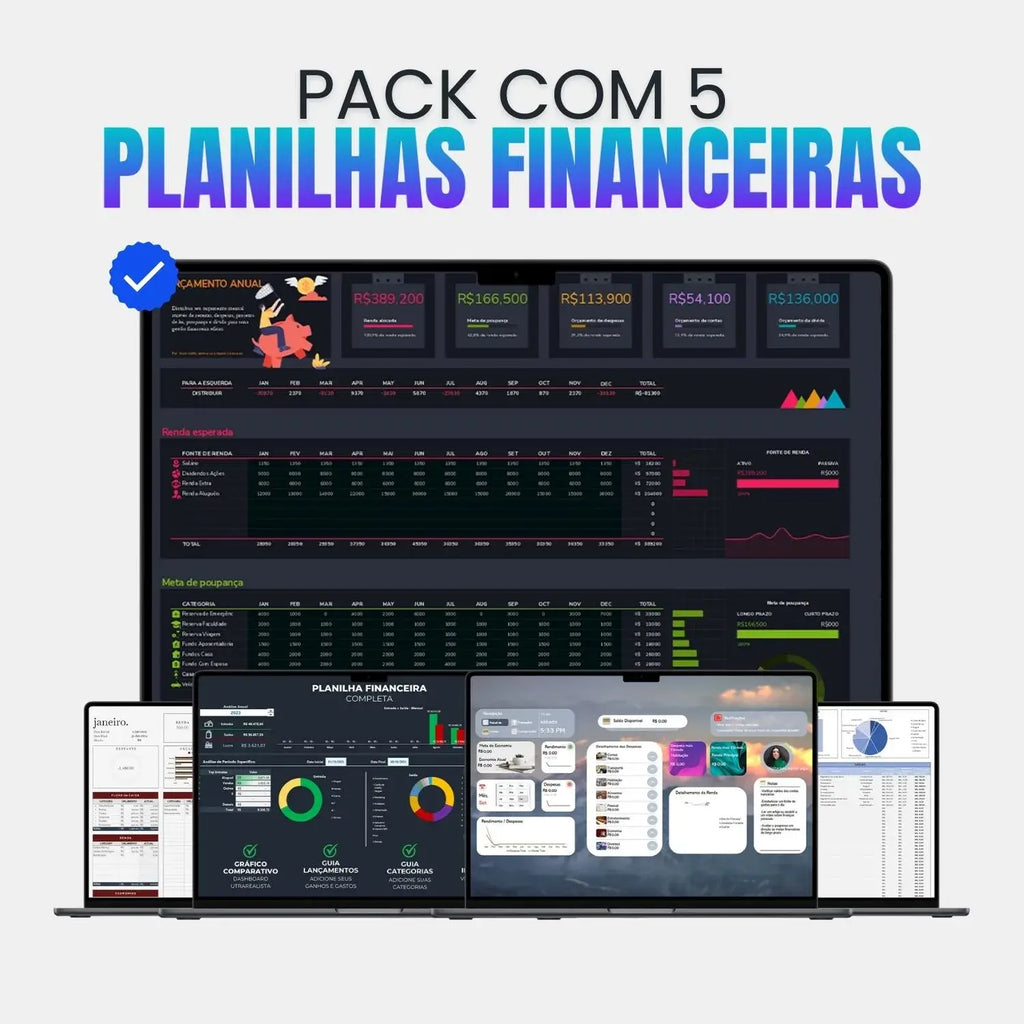 Super Pack com 5 Planilhas Financeiras editáveis