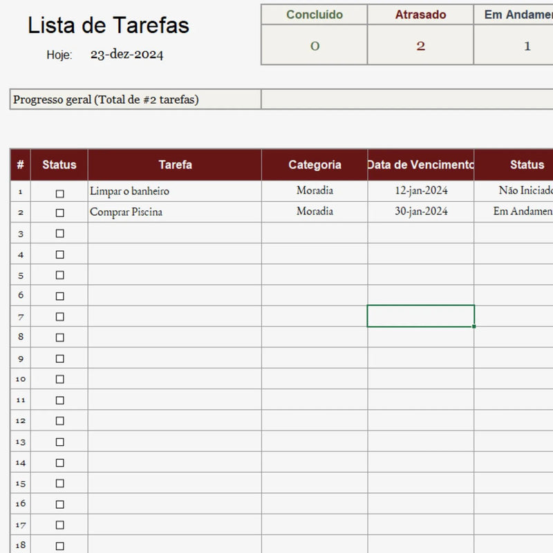 Planilha de Organização de Tarefas