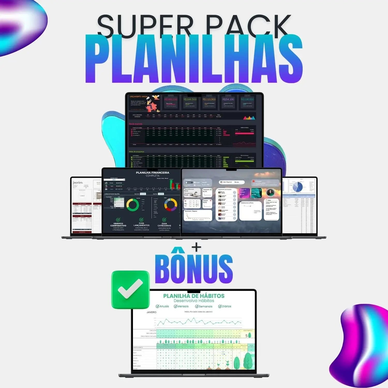 Super Pack com 5 Planilhas Financeiras editáveis