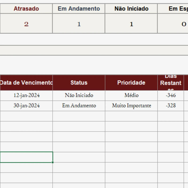 Planilha de Organização de Tarefas
